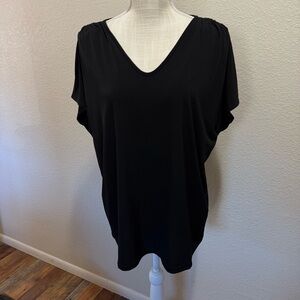 SUSAN GRAVER Black V-Neck Liquid Knit Top with Open Shoulders Size XL